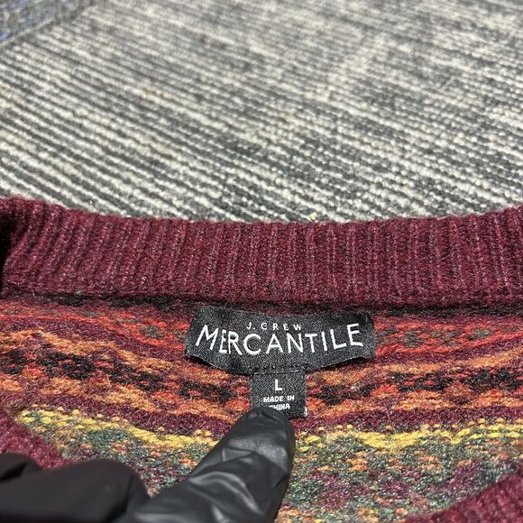 J Crew Mercantile Adult Crewneck Sweater Size Large L All Over Print Lambs Wool - Picture 4 of 7